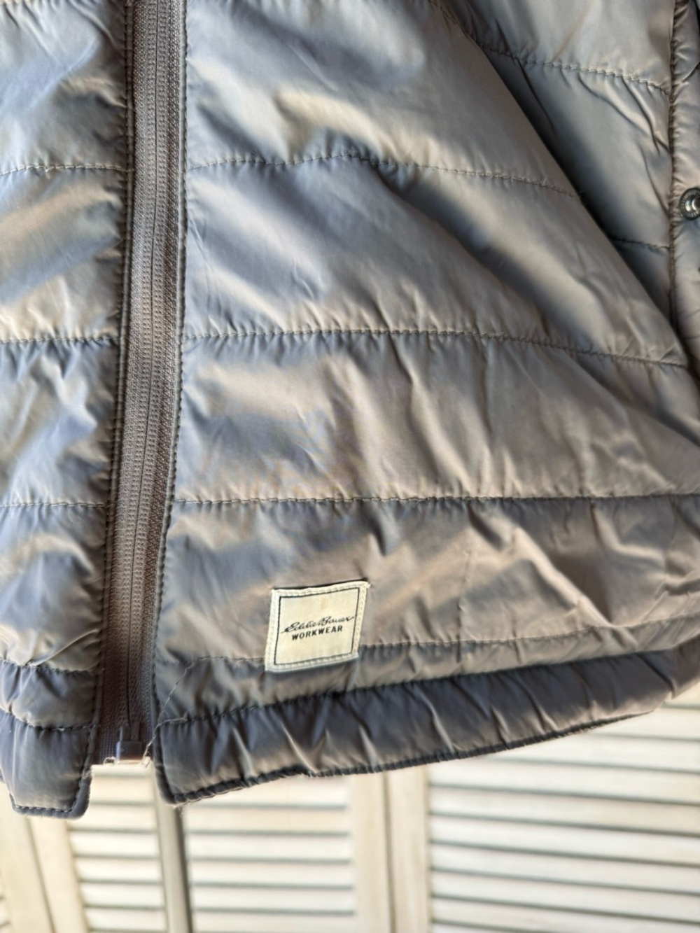 Eddie Bauer Men’s XL Puffer Jacket Gray Quilted Insulated Workwear Coat - Picture 4 of 6